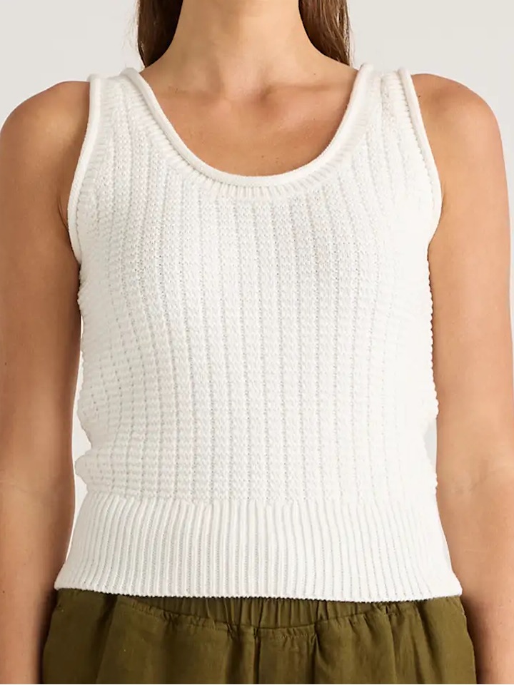 Quince Nwt 100% Organic Cotton Waffle Cropped Sweater Tank Top Ivory Xl